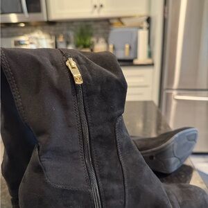 Liz Claiborne Black Suede Boots with Gold Zipper